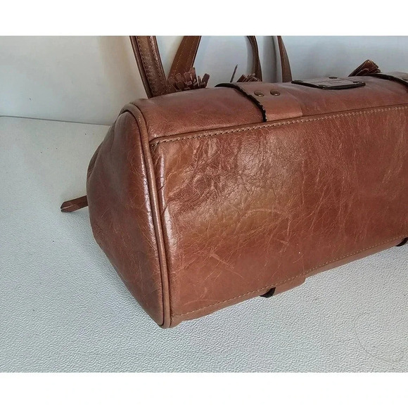 Rue Princesse Paris Distressed Leather Double Handle Shoulder Bag Handbag Tassel - Picture 8 of 12